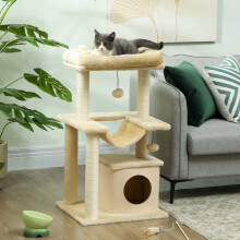 PawHut Cat Tree, 90cm Cat Tower with Sisal Scratching Posts, Beige
