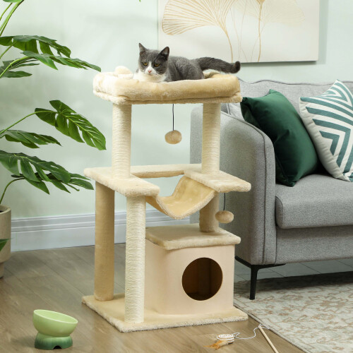 PawHut PawHut Cat Tree, 90cm Cat Tower with Sisal Scratching Posts, Beige
