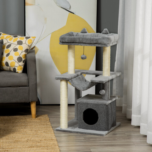 PawHut (Grey) PawHut Cat Tree, 90cm Cat Tower with Sisal Scratching Posts 1