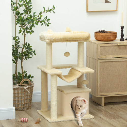 PawHut PawHut Cat Tree, 90cm Cat Tower with Sisal Scratching Posts, Beige 1