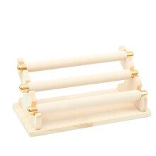 3-Tier Wooden Jewelry Display Stand Ring Holder, T-Bar Jewelry Showcase Display Stand and Organizer Apricot
