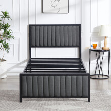 3FT Single Metal Bed with Grey Upholstered Panels