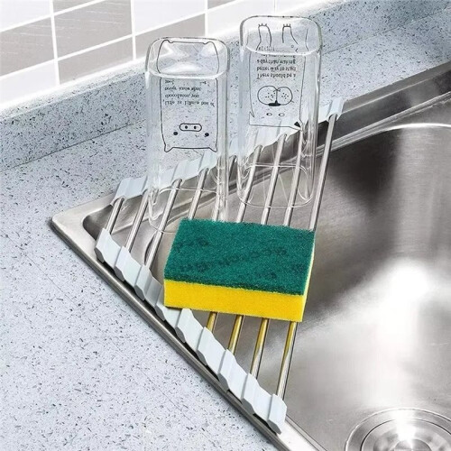 Roll  Triangle Dish Drying Rack Foldable Stainless Steel over Sink Drainer Kitchen Sink Organizer Sponge Rag Holder 1