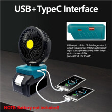 Klappbarer Elektrischer Ventilator für 18V Lithium Batterie BL1830 BL1815 BL1860 mit USB- und Typ-C-Ausgang für Elektrowerkzeuge