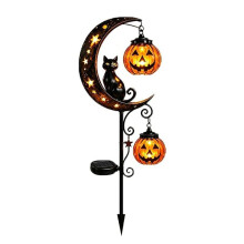 Lumière de Jardin en Forme de Citrouille D'Halloween, Décoration Extérieure LED Étanche pour Jardin avec Croissant de Lune