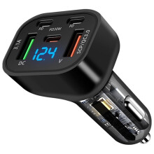 PD 30W Multi Port USB C Car Charger Adapter 5 in 1 with Voltage Display, Cigarette Lighter Adapter for Phones