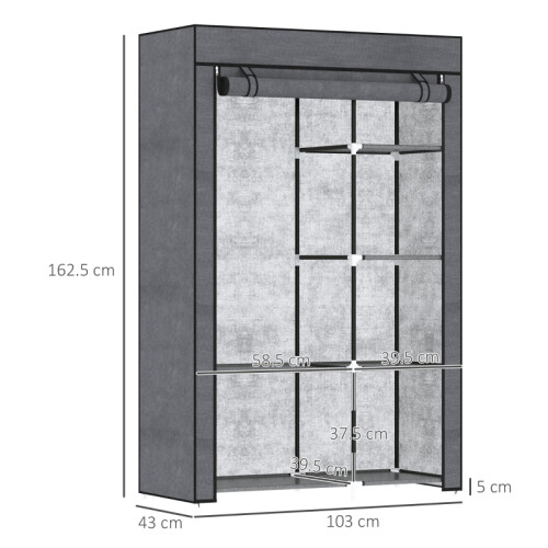 Rail and Six Shelf Fabric Wardrobe - Dark Grey 2