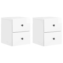 vidaXL Wall-Mounted Bedside Cabinet with Drawer 2 pcs High Gloss White