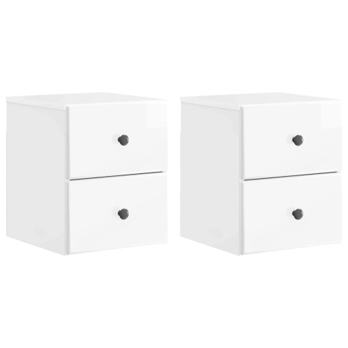 VidaXL vidaXL Wall-Mounted Bedside Cabinet with Drawer 2 pcs High Gloss White