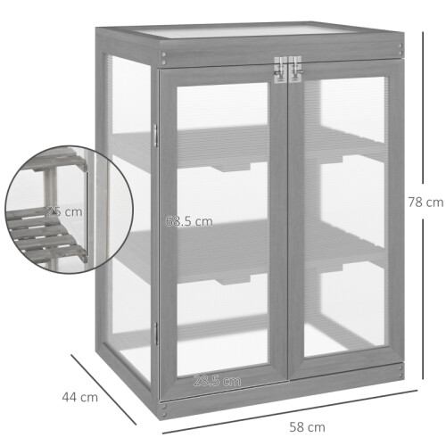 3-Tier Wood Greenhouse w/ Shelf - Dark Grey 2