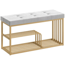 HOMCOM Velvet Shoe Bench with Gold Frame, Grey