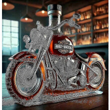 Whiskyflasche in Motorradform, 325 ml, originelle Glaskaraffe mit 3D-Gravur – kreatives Geschenk für Männer, Motorradfahrer und alle, d
