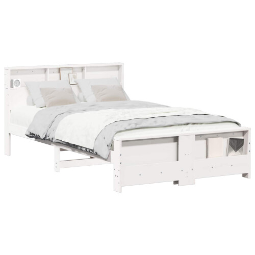 VidaXL vidaXL Bed Frame with Headboard White 135 x 190 cm Engineered Wood 1