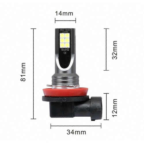 τεμάχια H11 H8 DC 12V-24V 12W Λαμπτήρες LED ομίχλης αυτοκινήτου, λευκοί, για μπροστινού 2