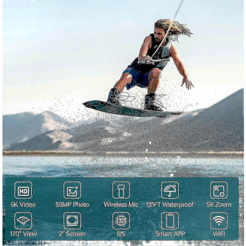 5K Action Camera 30FPS Waterproof for Snorkeling, Audio Video Recording, EIS Stabilization, Wireless Microphone 1