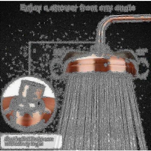 Copper Shower Head, 8 Inch Fixed Rainfall Design, High Pressure, Adjustable Angle, Gold Finish 1