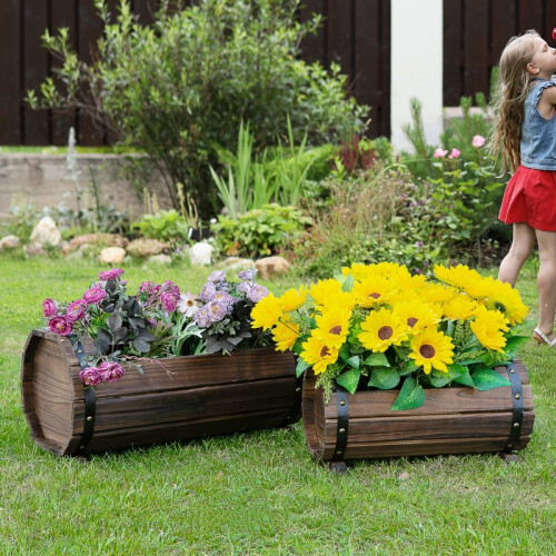 2PCs 56L Carbonized Wood Planter Box 1