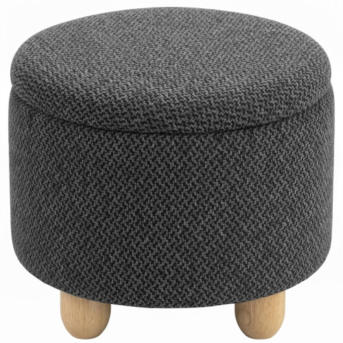 Round Storage Ottoman with Lid, Dark Grey