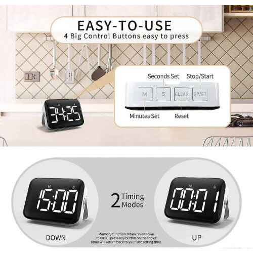 Large Digital LED Kitchen Timer with Magnetic Back, Loud Alarm and Easy Read Display 2
