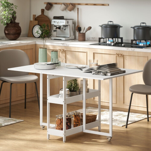 Four-Person Drop Leaf Table - White 1
