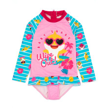 (12-18 Months, Blue/Pink) Baby Shark Girls Wipe Out! Long-Sleeved One Piece Swimsuit