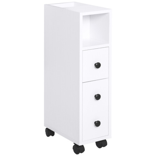 (White, Engineered Wood) Slimline Bathroom Storage Cabinet - White