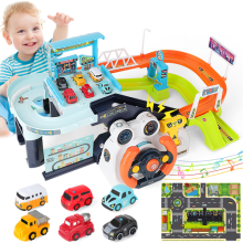 Car Garage Tracks Simulation Steering Wheel Toy Set Vehicle Play Gifts for Kids