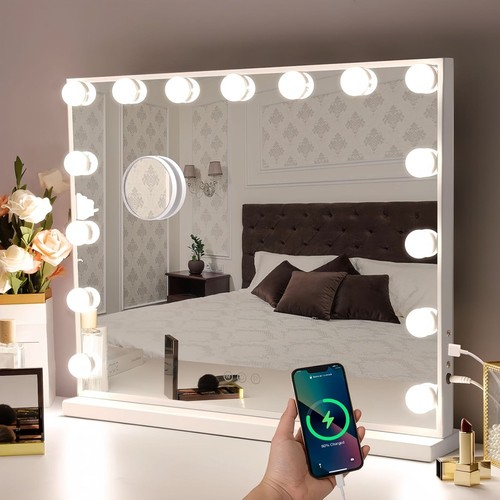 Hollywood Large Makeup Mirror Button Touchscreen 15 Dimmable LED Bulbs 46*58 2