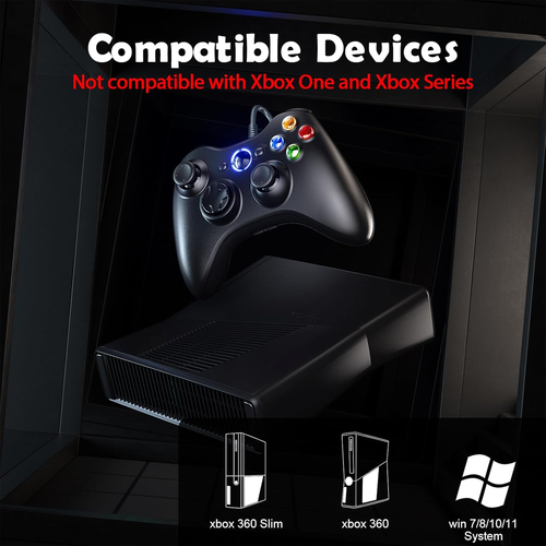NEW Black USB Wired controller suitable for XBOX 360 Game Pad Windows 10 11 8 UK 2