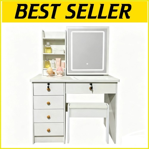 Dressing Table with Mirror Modern Makeup Desk Vanity Table Kit + Stool White