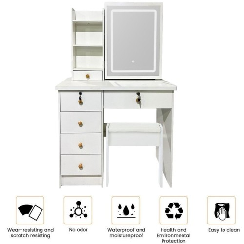 White Dressing Table with LED Mirror Modern Makeup Desk Vanity Table Set+Stool 2