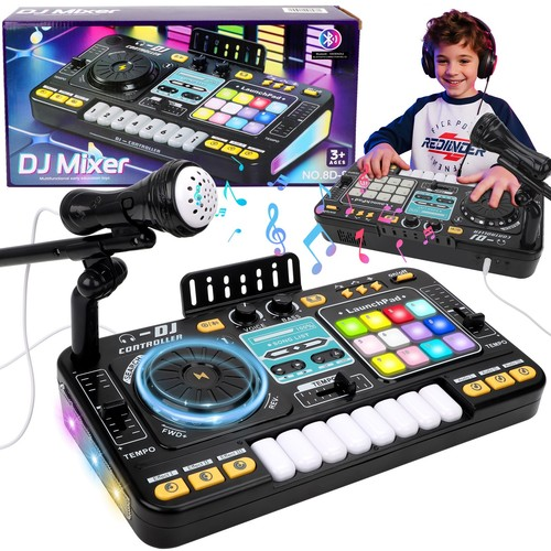 DJ Mixer Music Toy with Microphone DJ Controller with Light-Up Keys Bluetooth