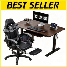 Swivel Gaming Chair Faux Leather Home Office Chair w/ Footrest /Gaming Desk