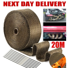 20M Titanium Gold Heat Wrap Tape Exhaust Insulating Downpipe Manifold 20Ties UK