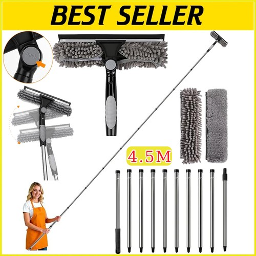 4.5M Telescopic Squeegee Cleaner Window Glass Cleaning Kit Extendable Pole Tool.