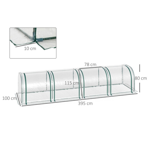 Mini Greenhouse with Zipped Doors, 395x100x80cm 2