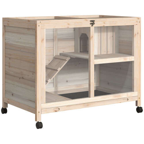 PawHut Conejera con Rueda Marrón 91.5 x 53.3 x 73 cm