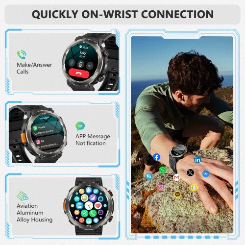 Blackview Military Rugged Smart Watch for Men with Bluetooth Call(Answer/Make Call) Gift 2