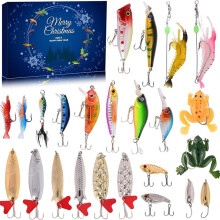 Calendrier de l'Avent Pêche - Compte à rebours de Noël 24 jours - Coffret d'appâts de pêche pour adultes, hommes et adolescents - Cadeau