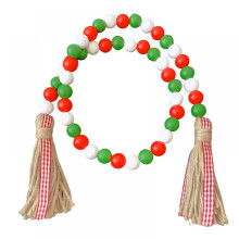 Guirnalda de cuentas de madera de colores Eleanos con borlas, bandeja escalonada rústica de estilo granja, decoraciones navideñas