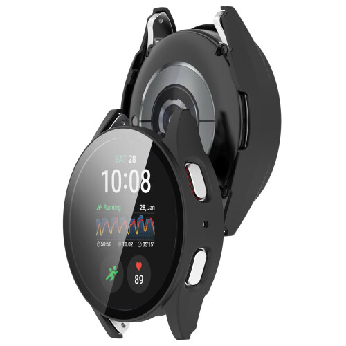 Capa integrada em PC e vidro temperado, compatível com pulseiras de smartwatch. Capa resistente para dispositivos eletrônicos vestíveis.