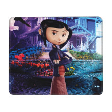 Alfombrilla de ratón Coraline con borde cosido, tela de licra lavable y base de goma antideslizante, compatible con ordenadores y portátiles.
