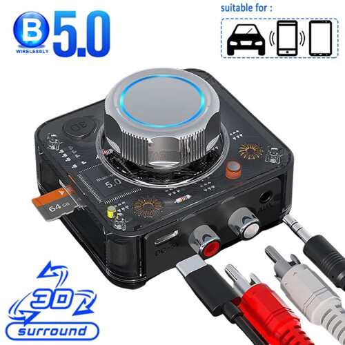 SUSUchens Bluetooth-kompatibel 5.0-modtager Stabil forbindelse 3D-stereo TF-kortunderstøttelse Flere grænseflader Plug Play-lydsenderadapter Sort