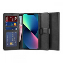 Ag luí le Cás Sparán iPhone13, Leathar PU, 4 Urrann, Dubh