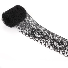 Relocy15G Pizzo non elastico nero 40 mm di larghezza, 10 iarde/confezione - Nastro in tessuto a rete per cucito, abiti da sposa, fiocchi, decorazioni