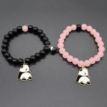 Opehuo magnetisk pararmbånd med natursteinperler, anheng med spøkelsessommerfuglpanda, matchende armbånd med krystallhjerter til valentinsdagsgaver