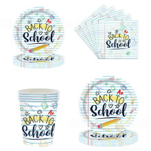 24Pcs Back to School Paper Plates and Napkins Set, Handwriting Notebook First Day of School Party Supplies