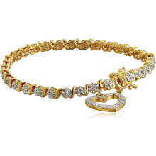 Pulsera de tenis con dije de corazón abierto, chapada en oro amarillo de 18 quilates y detalles de diamantes - Joyería elegante para mujer - 7-1/4