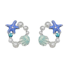 par de pendientes para mujer - Decoración de concha de estrella de mar con perlas de imitación, color contrastante, antioxidante, hipoalergénico,