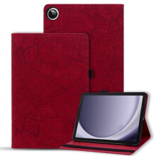 Ag luí le Cás Samsung Galaxy Tab A9+ i Leathar Cabhraithe le Uigeacht Laonna Dearg